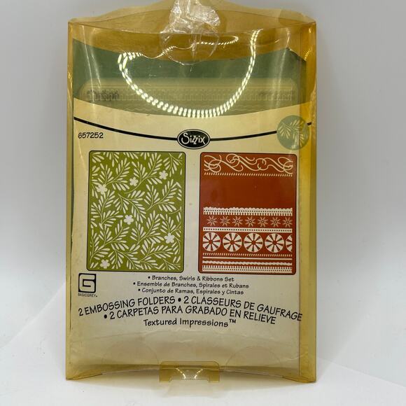 Sizzix 657252 Branches Swirls Ribbons Peppermint Set 2 Embossing Folders Nice - Picture 1 of 6